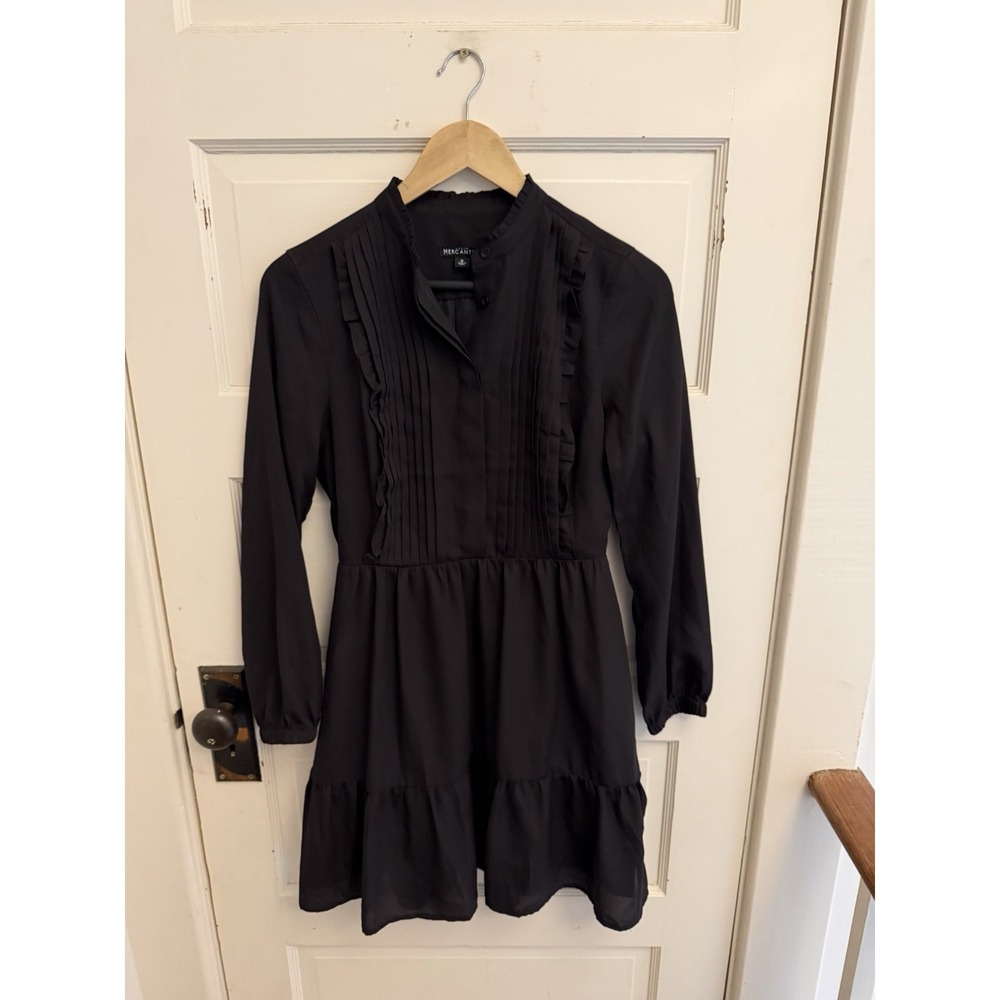 J Crew Mercantile Women's Black Pintucked Bodice Tiered Dress Prairie Size 0 - Picture 2 of 4